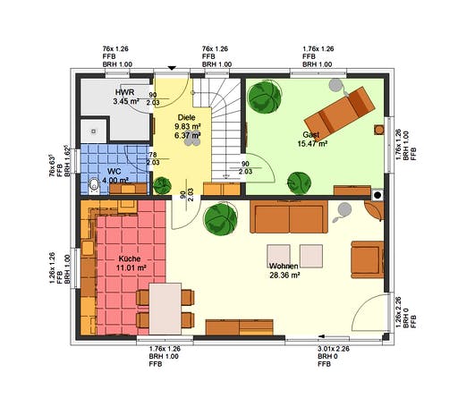 Massivhaus Hortensie von AVOS Hausbau Schlüsselfertig ab 303150€, Satteldach-Klassiker Grundriss 2