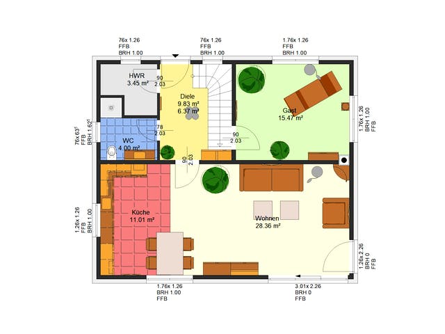 Massivhaus Hortensie von AVOS Hausbau Schlüsselfertig ab 353150€, Satteldach-Klassiker Grundriss 1