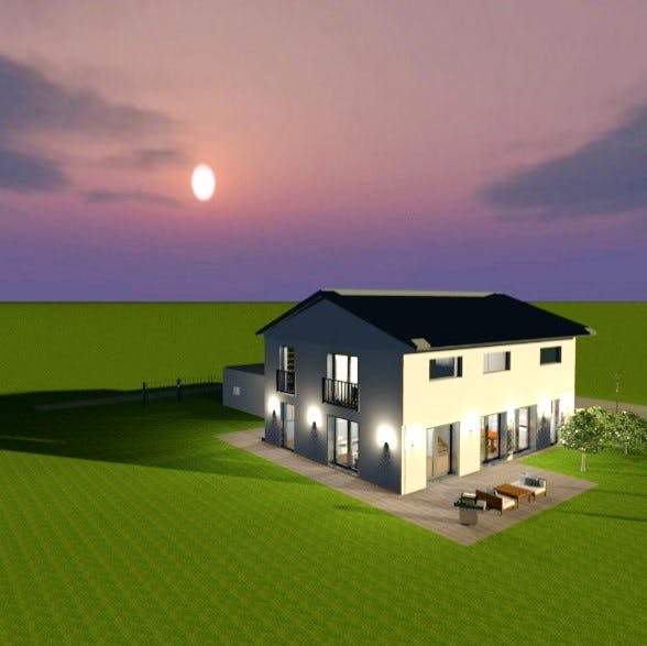 Haus als 3D Entwurf im dunkeln