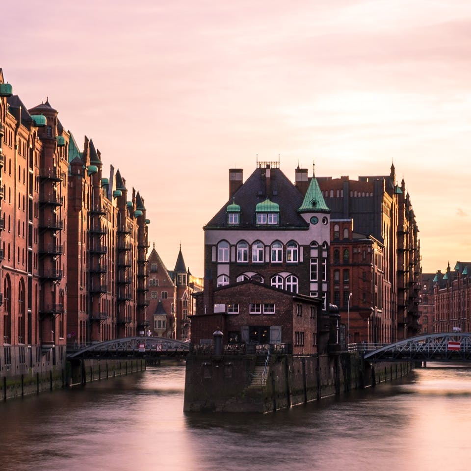 Sonnenuntergang in der Hamburger Speicherstadt