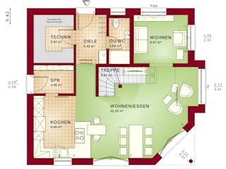 Grundriss Erdgeschoss eines neugebauten Bien-Zenker Hauses