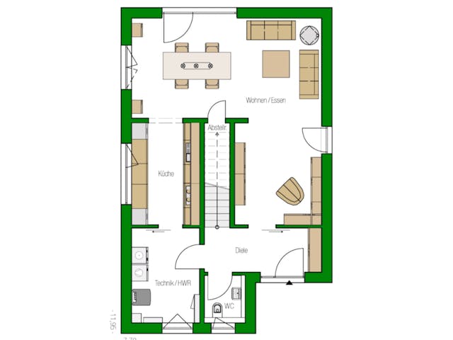 Massivhaus Gent von HELMA MASSIVHAUS Schlüsselfertig ab 325400€, Satteldach-Klassiker Grundriss 1