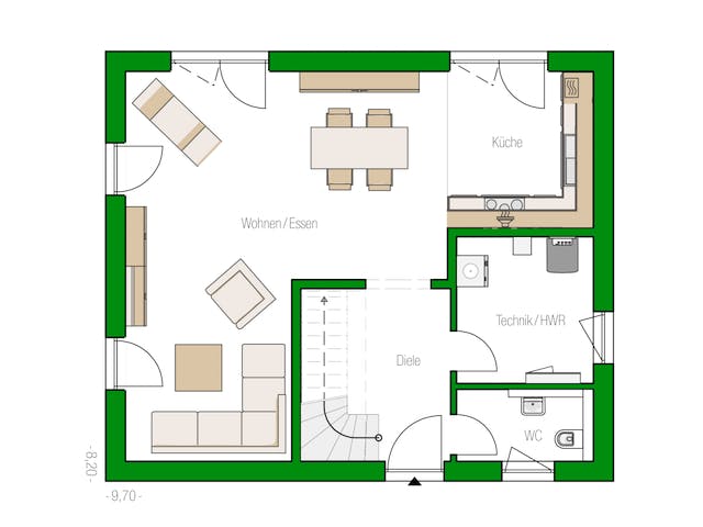 Massivhaus Stendal von HELMA MASSIVHAUS Schlüsselfertig ab 296200€, Satteldach-Klassiker Grundriss 1