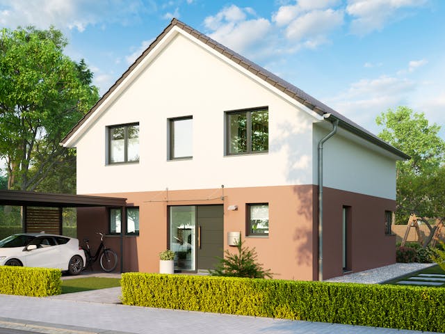 Massivhaus Trier von HELMA MASSIVHAUS Schlüsselfertig ab 342650€, Satteldach-Klassiker Außenansicht 1