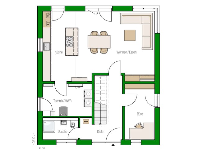 Massivhaus Trier von HELMA MASSIVHAUS Schlüsselfertig ab 342650€, Satteldach-Klassiker Grundriss 1