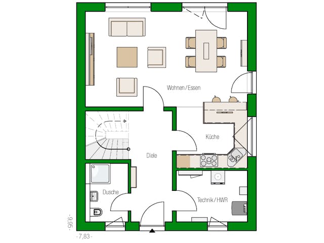 Massivhaus Wismar von HELMA MASSIVHAUS Schlüsselfertig ab 301200€, Satteldach-Klassiker Grundriss 1