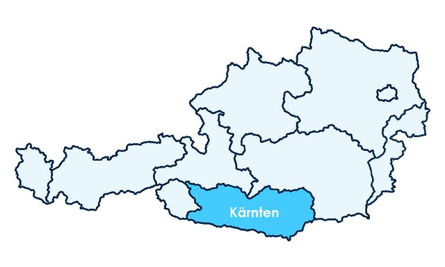 Karte Österreichs mit Hervorhebung von Kärnten