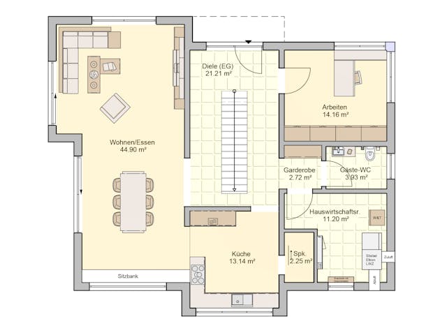 Fertighaus Bad Vilbel - Musterhaus von Fingerhut Haus Schlüsselfertig ab 593766€, Satteldach-Klassiker Grundriss 1