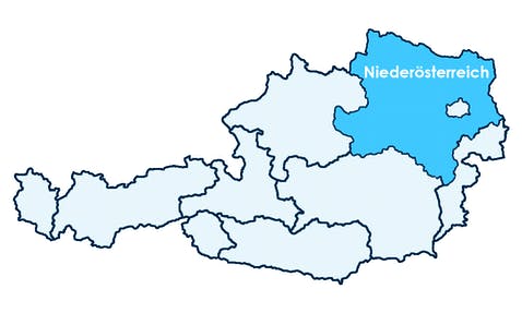 Karte Österreichs mit Hervorhebung von Niederösterreich