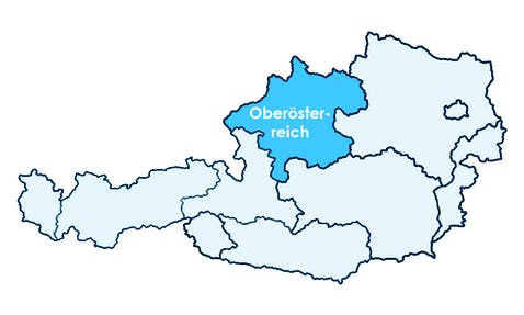 Karte Österreichs mit Hervorhebung von Oberösterreich