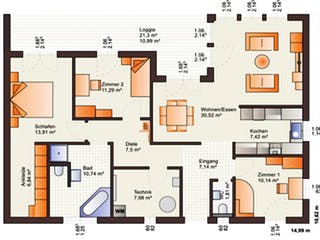 Fertighaus One 136 von Bärenhaus Schlüsselfertig ab 243994€, Bungalow Grundriss 1