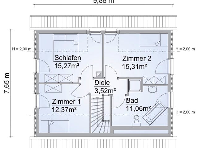 Fertighaus SH 124 Var. A von ScanHaus Marlow, Satteldach-Klassiker Grundriss 2