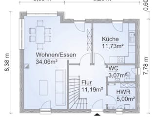 Fertighaus SH 124 Var. A von ScanHaus Marlow, Satteldach-Klassiker Grundriss 1