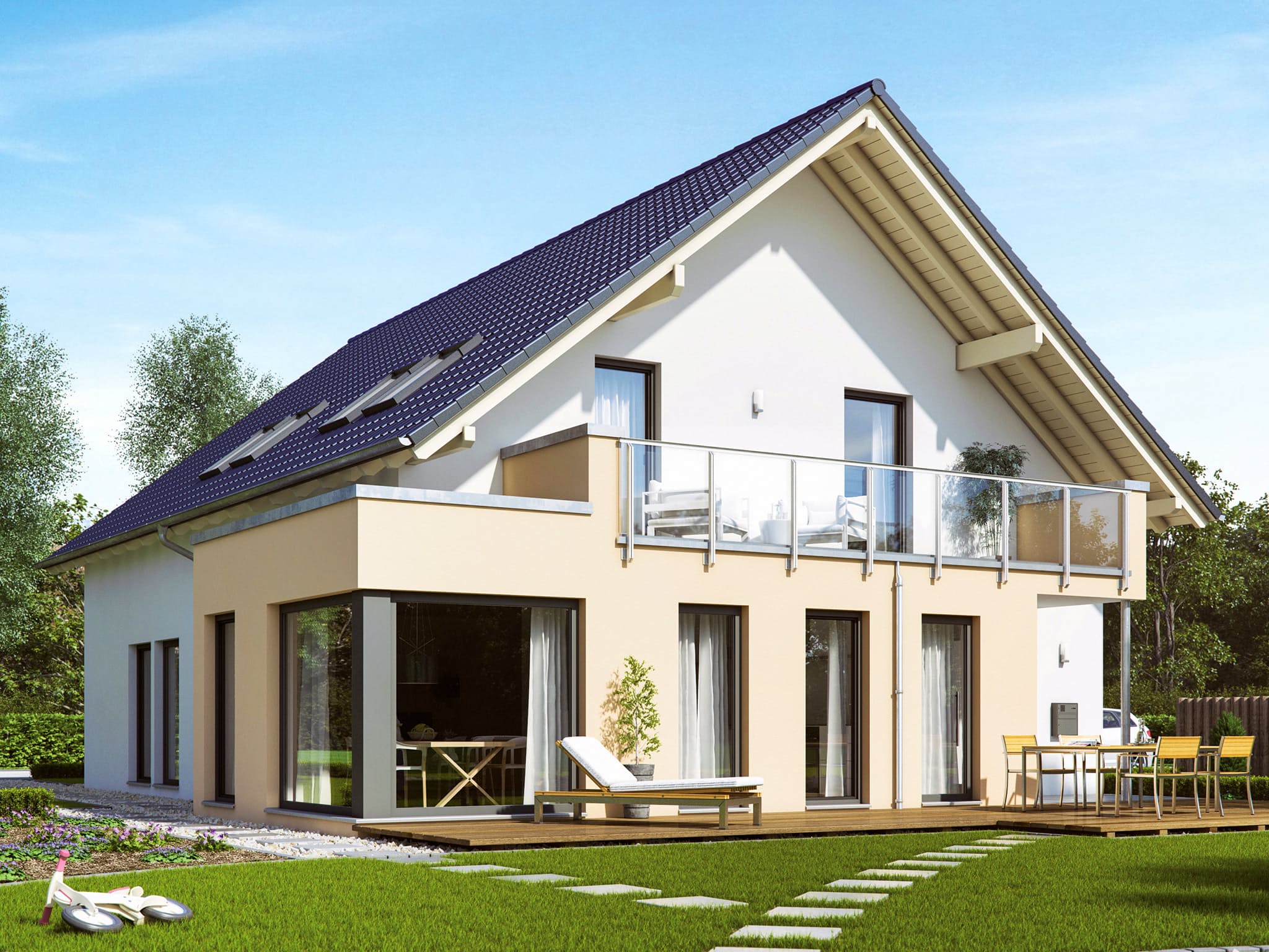 Fertighaus SOLUTION 230 V2 (out) von Living Fertighaus AT Ausbauhaus ab 155816€, Satteldach-Klassiker Außenansicht 1