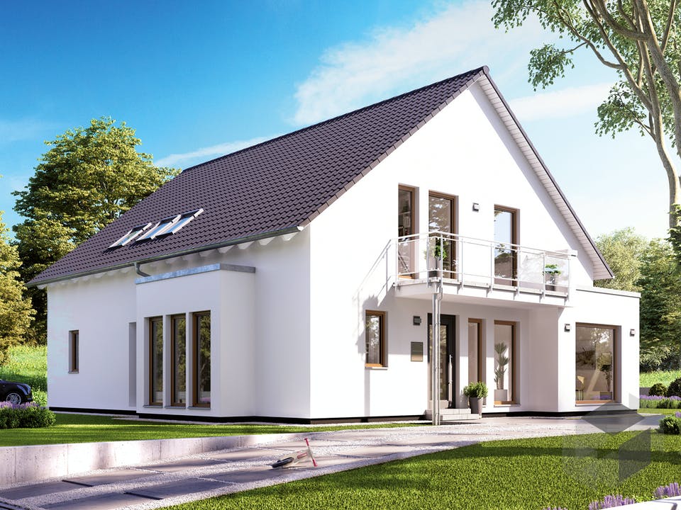 Fertighaus SOLUTION 230 V3 von Living Fertighaus Ausbauhaus ab 278545€, Satteldach-Klassiker Außenansicht 1