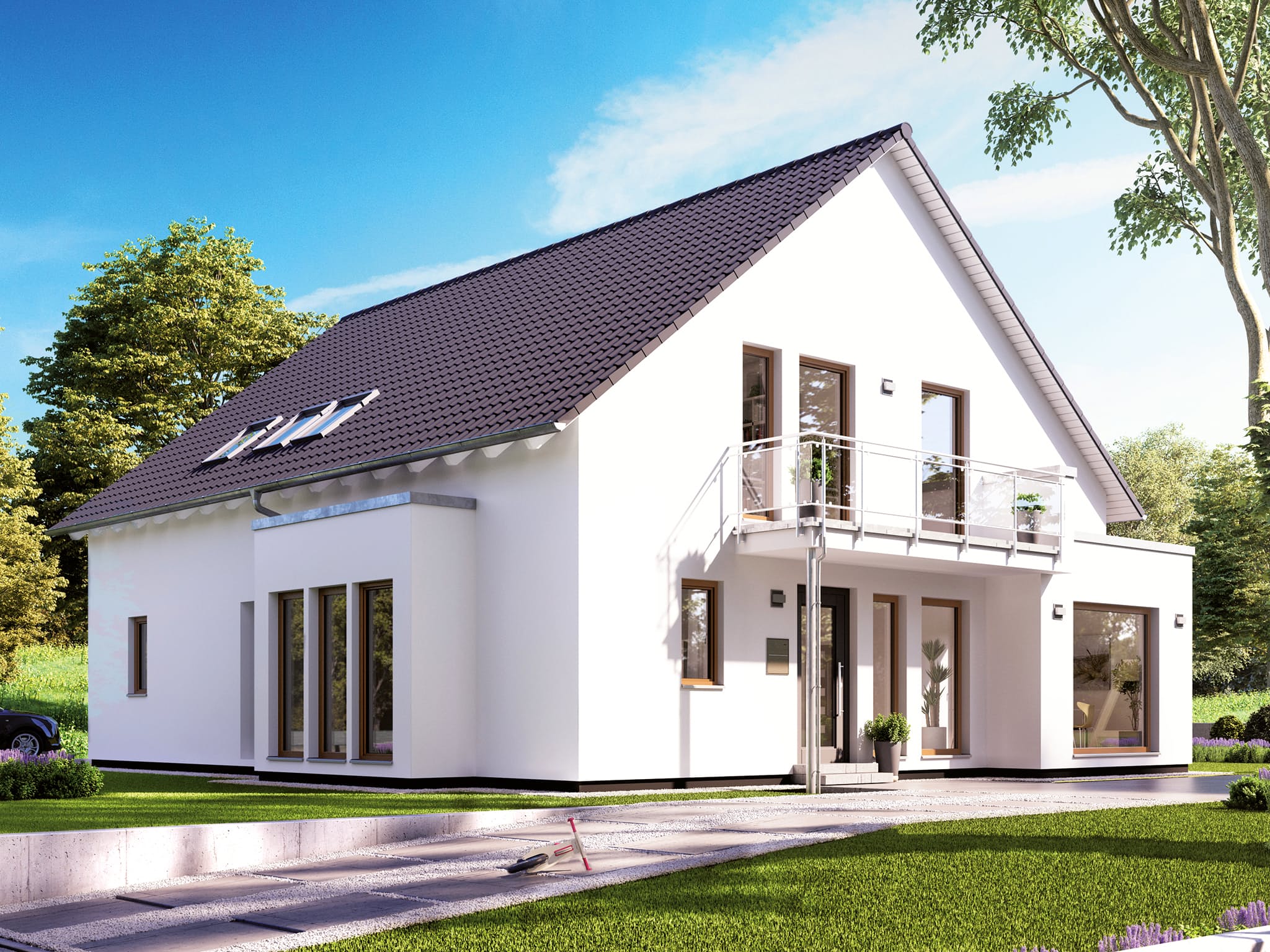 Fertighaus SOLUTION 230 V3 von Living Fertighaus Ausbauhaus ab 529242€, Satteldach-Klassiker Außenansicht 1