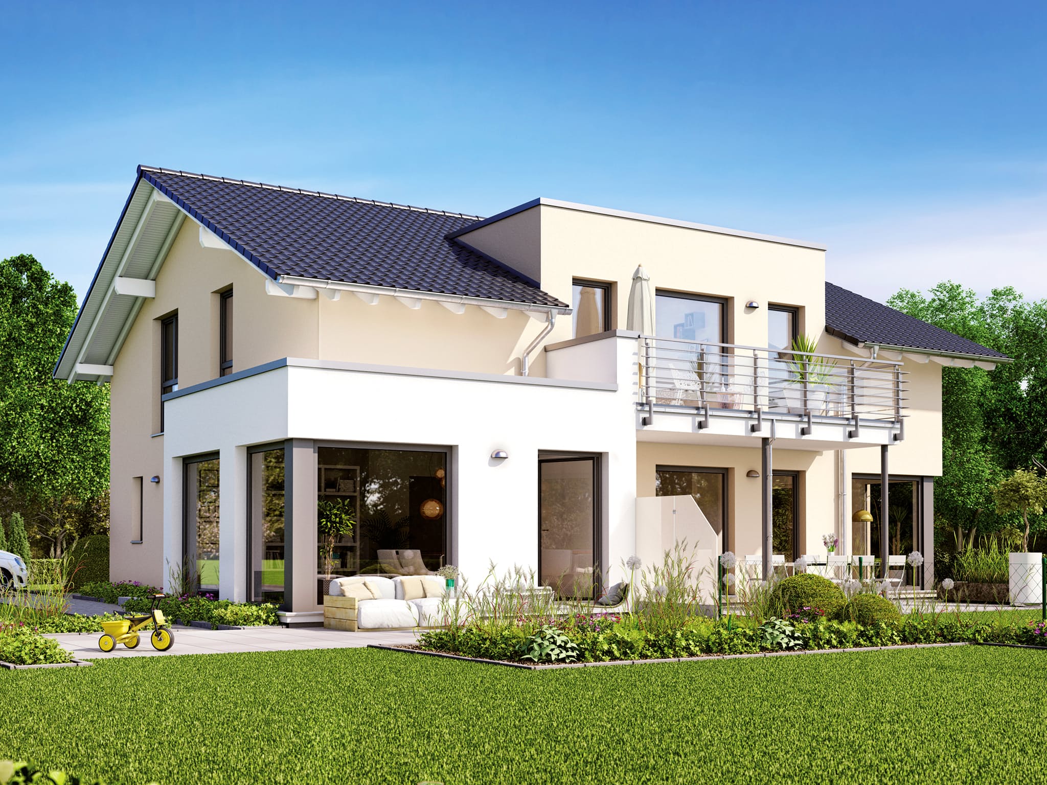 Fertighaus SOLUTION 230 V5 (out) von Living Fertighaus AT Ausbauhaus ab 153474€, Satteldach-Klassiker Außenansicht 1