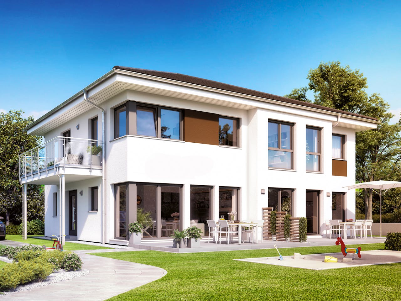 Fertighaus SOLUTION 230 V6 von Living Fertighaus Schlüsselfertig ab 571279€, Stadtvilla Außenansicht 1