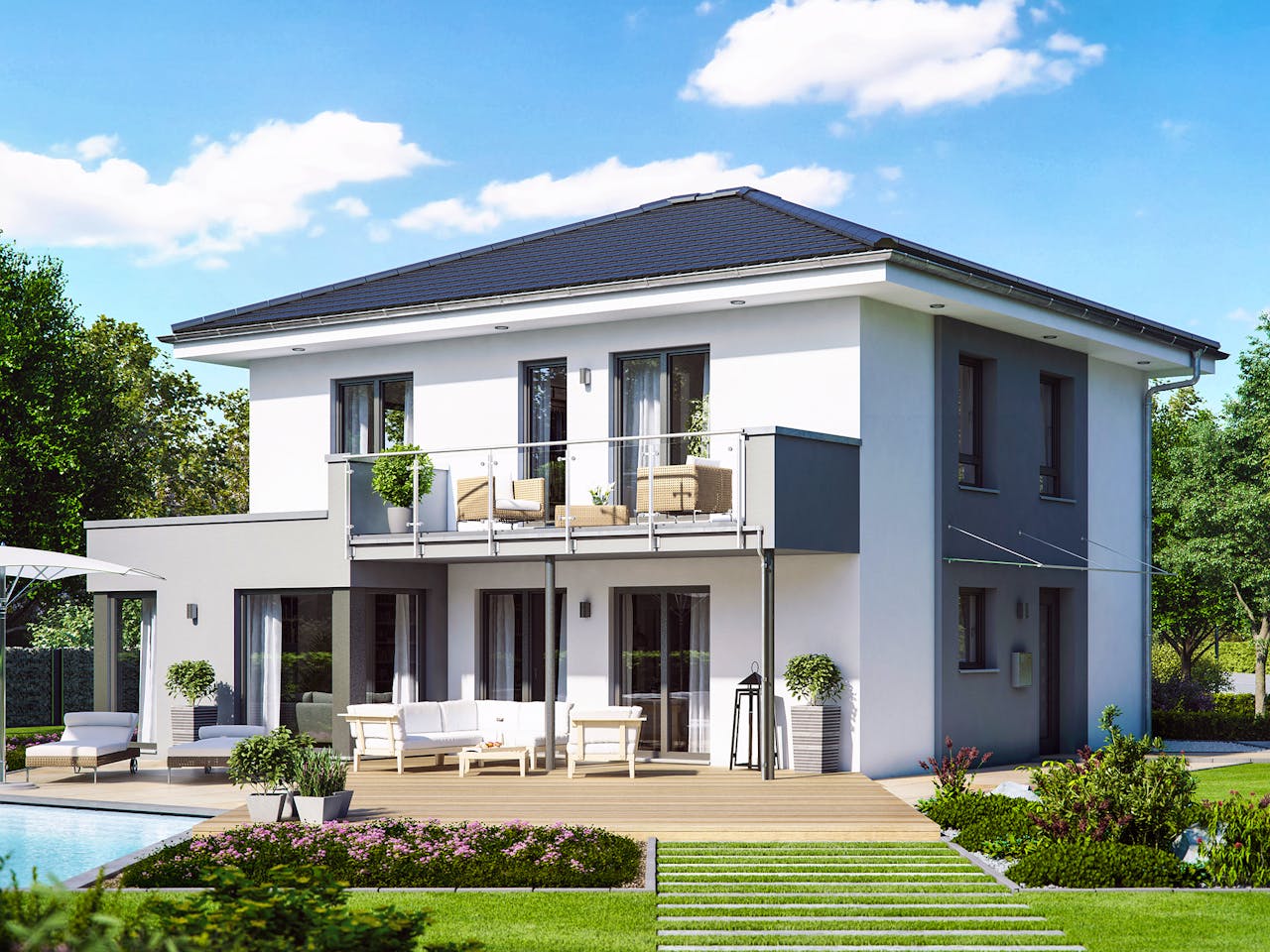 Fertighaus SUNSHINE 143 V6 von Living Fertighaus Schlüsselfertig ab 352245€, Stadtvilla Außenansicht 1