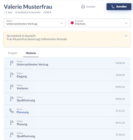 SWB Interessentenverwaltung - Historie