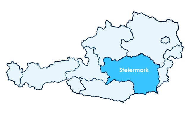 Karte Österreichs mit Hervorhebung der Steiermark