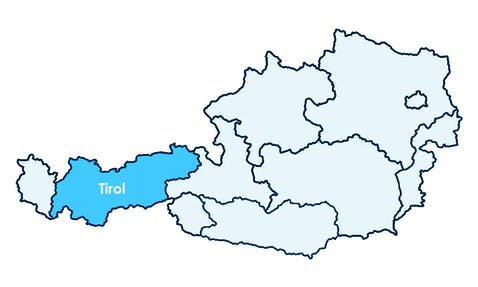 Karte Österreichs mit Hervorhebung von Tirol