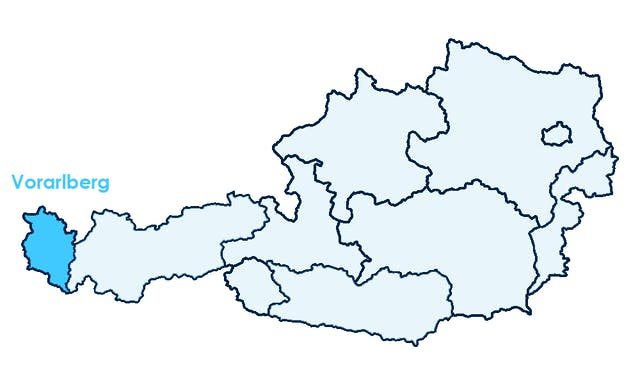 Karte Österreichs mit Hervorhebung von Vorarlberg