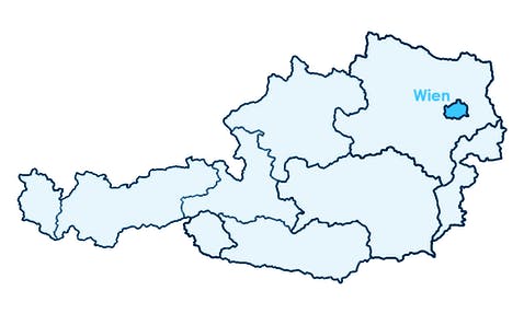 Karte Österreichs mit Hervorhebung von Wien