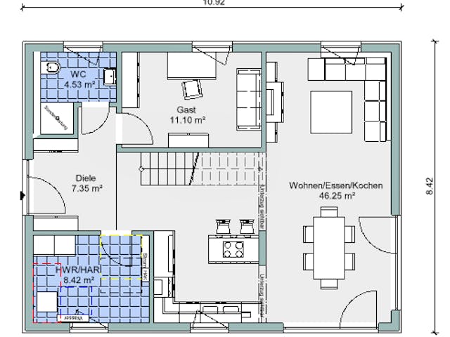 Fertighaus Bestseller Family 150 von BoHolz Haus Schlüsselfertig ab 427206€, Satteldach-Klassiker Grundriss 1
