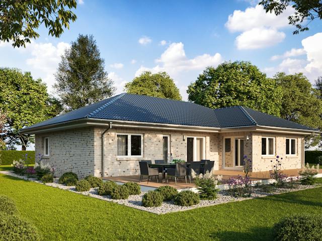 Massivhaus WINKELBUNGALOW 135 von Kähler Massivhaus Schlüsselfertig ab 367920€, Bungalow Außenansicht 1