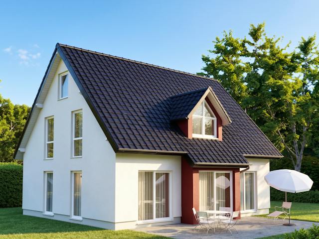 Massivhaus Einfamilienhaus Classic Familie von Domo 1999 Immobilien Schlüsselfertig ab 356000€, Außenansicht 1
