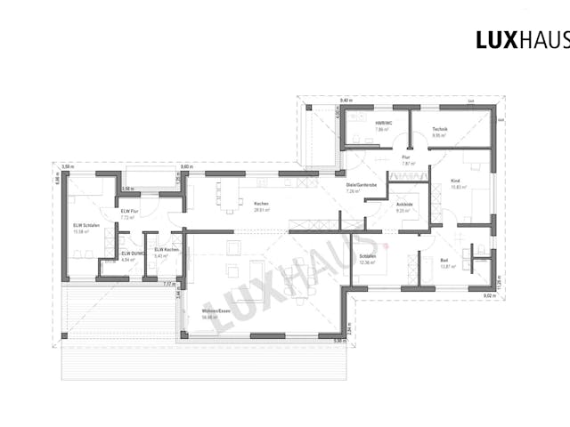 Fertighaus Bungalow Walmdach 205 von LUXHAUS, Bungalow Grundriss 1