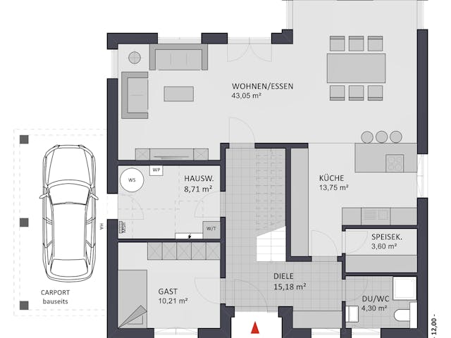 Massivhaus Entwurf CS183 von FAVORIT Massivhaus, Pultdachhaus Grundriss 1