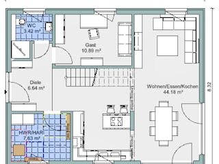 Fertighaus Bestseller Family 140 von BoHolz Haus Schlüsselfertig ab 415759€, Satteldach-Klassiker Grundriss 1