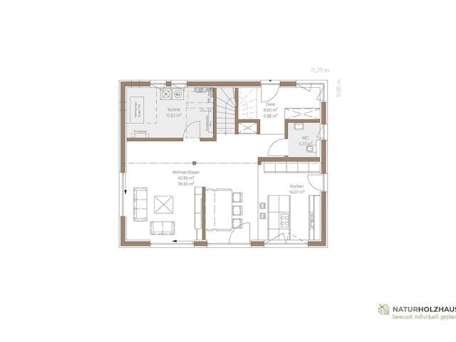 Fertighaus Einfamilienhaus Premium 151 von Naturholzhaus Bayern, Satteldach-Klassiker Grundriss 1