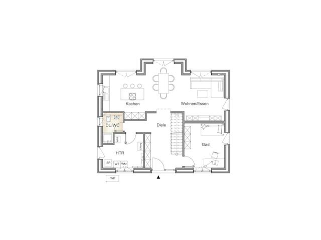 Massivhaus KAPITÄNSHAUS 160 von Kähler Massivhaus Schlüsselfertig ab 407420€, Satteldach-Klassiker Grundriss 1