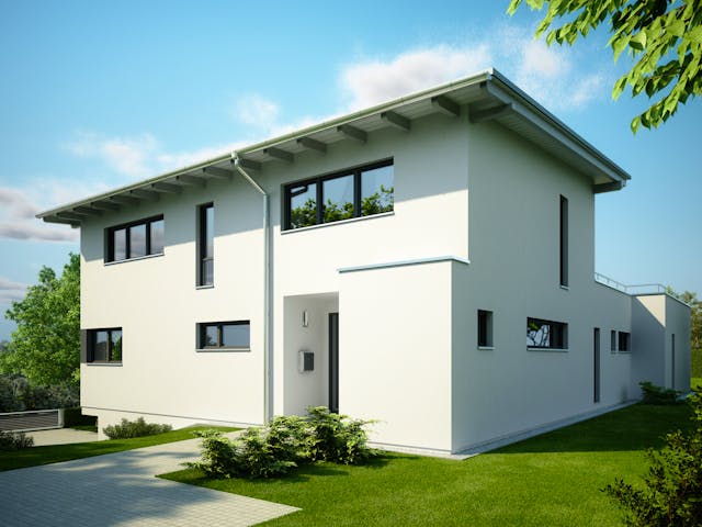 Fertighaus Adamello von Büdenbender Hausbau, Pultdachhaus Außenansicht 1