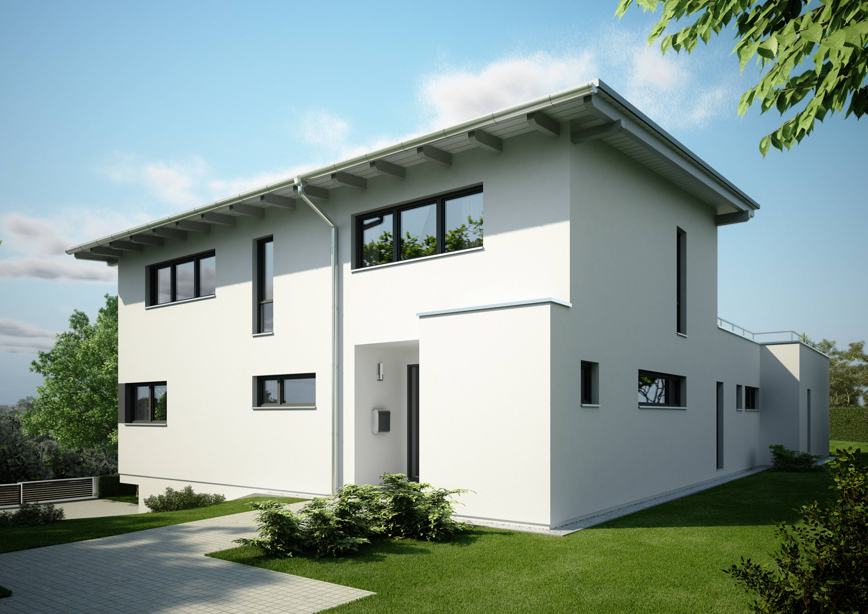 Fertighaus Adamello von Büdenbender Hausbau Schlüsselfertig ab 811700€, Pultdachhaus Außenansicht 1