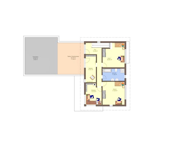 Fertighaus Adamello von Büdenbender Hausbau, Pultdachhaus Grundriss 1