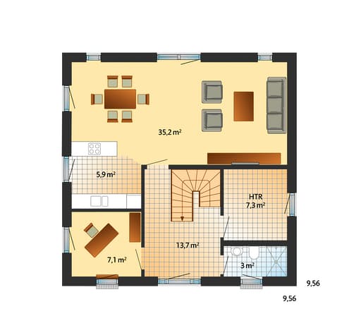 Fertighaus Adelby von Danhaus Schlüsselfertig ab 285205€, Satteldach-Klassiker Grundriss 1