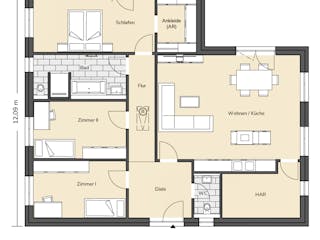 Massivhaus Bungalow 360 von BRALE Bau Schlüsselfertig ab 307850€, Bungalow Grundriss 1