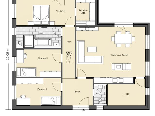 Massivhaus Bungalow 360 von BRALE Bau, Bungalow Grundriss 1