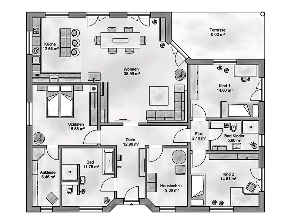 Massivhaus Aestas von AUREA Massivhaus, Bungalow Grundriss 1