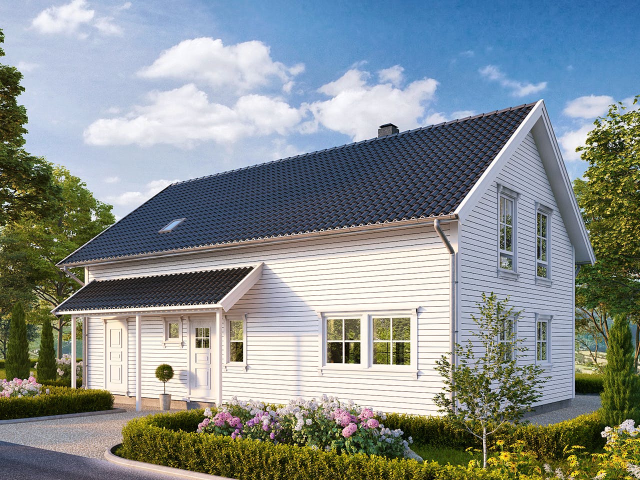 Fertighaus Adel von AKOST Holzhäuser, Satteldach-Klassiker Außenansicht 1