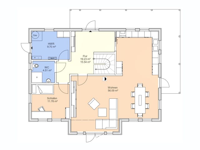 Fertighaus Baron von AKOST Holzhäuser, Satteldach-Klassiker Grundriss 1