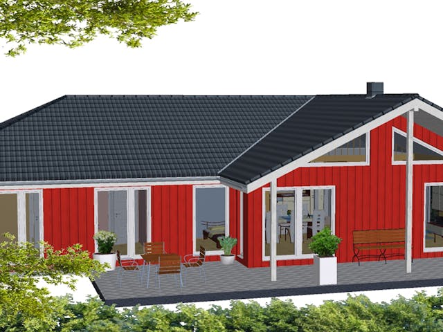 Fertighaus Nordfjord von AKOST Holzhäuser, Bungalow Außenansicht 2