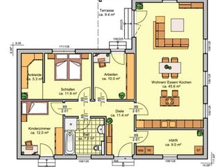 Fertighaus Albertino 118 von Albert Haus Schlüsselfertig ab 179294€, Bungalow Grundriss 1