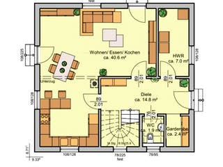Fertighaus Albertino 133 A von Albert Haus Schlüsselfertig ab 188154€, Satteldach-Klassiker Grundriss 1
