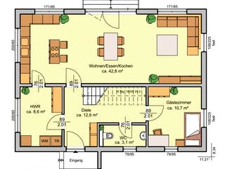 Fertighaus Albertino 155 von Albert Haus Schlüsselfertig ab 225930€, Satteldach-Klassiker Grundriss 1