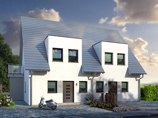 Fertighaus Double 1 von allkauf haus, Satteldach-Klassiker Außenansicht 2